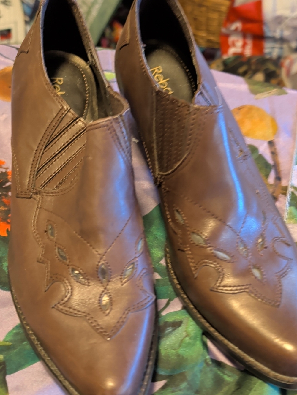 Reba Brown Leather Pointed Western Ankle Booties